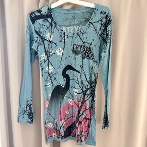 Crystal Rock Graphic Long Sleeve Top Blue Size M